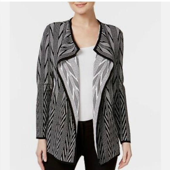 NWT CALVIN KLEIN Size XL Jacquard Flyaway Long Sleeve Cardigan BLACK-WHITE - Picture 3 of 10